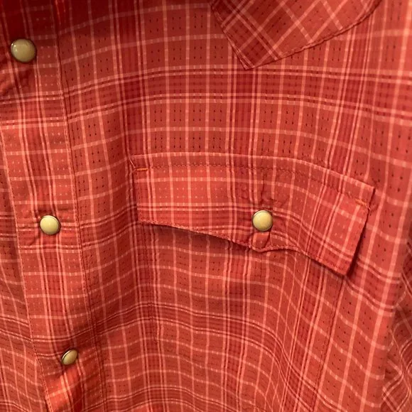 ORVIS men orange gingham style snap button shirt, XXL - Picture 3 of 13